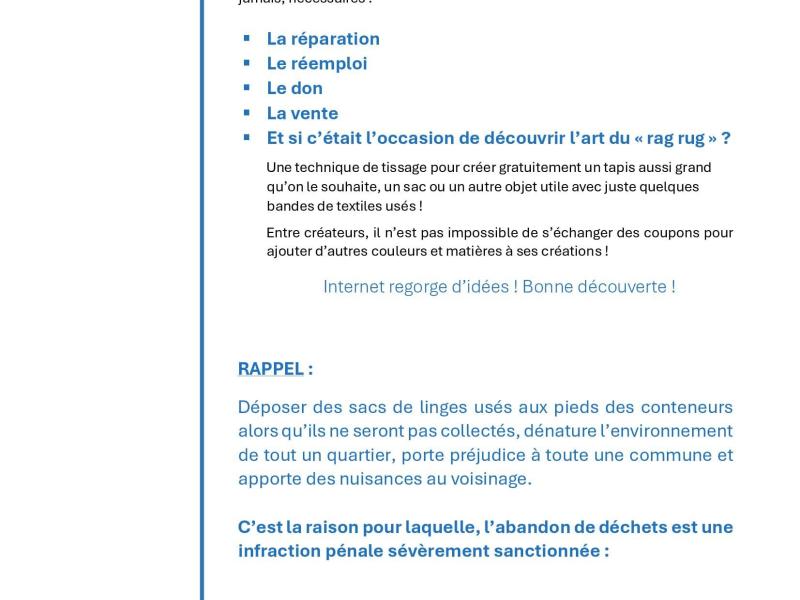 a société ECO TEXTILE est dans l'obligation d'interrompre toutes les collectes nationales des bornes Textiles Linge de maison et Chaussures (TLC) à compter du lundi 7 avril 2025 et le SYVALORM est de ce fait impacté.   Vous trouverez dans notre communiqué de presse joint plus de précisions et quelques solutions alternatives permettant de réduire les déchets textiles !   