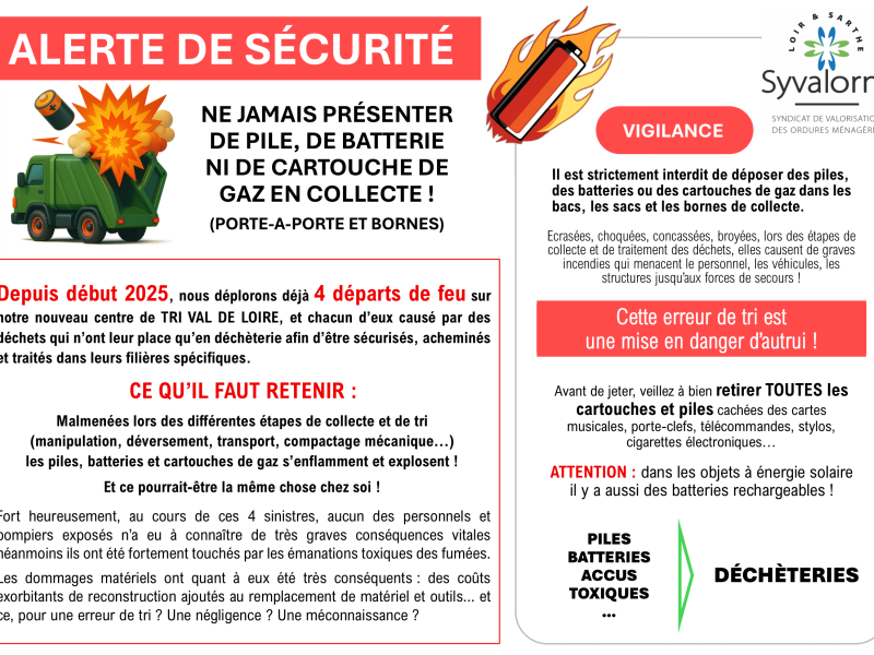 ALERTE DE SÉCURITÉ (PILES - BATTERIES et CARTOUCHES DE GAZ)