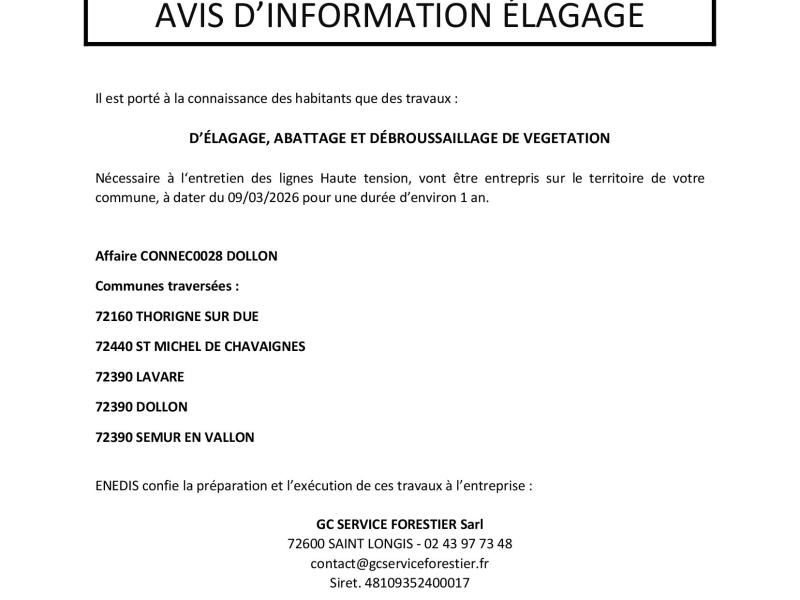 AVIS INFORMATION ELAGAGE ENEDIS : Communes