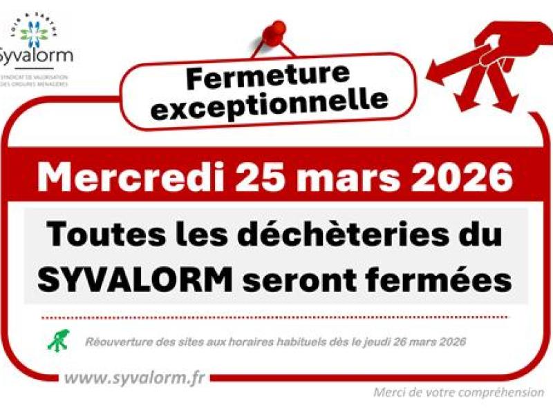Fermeture exceptionnelle des déchèteries le 25/03/2026